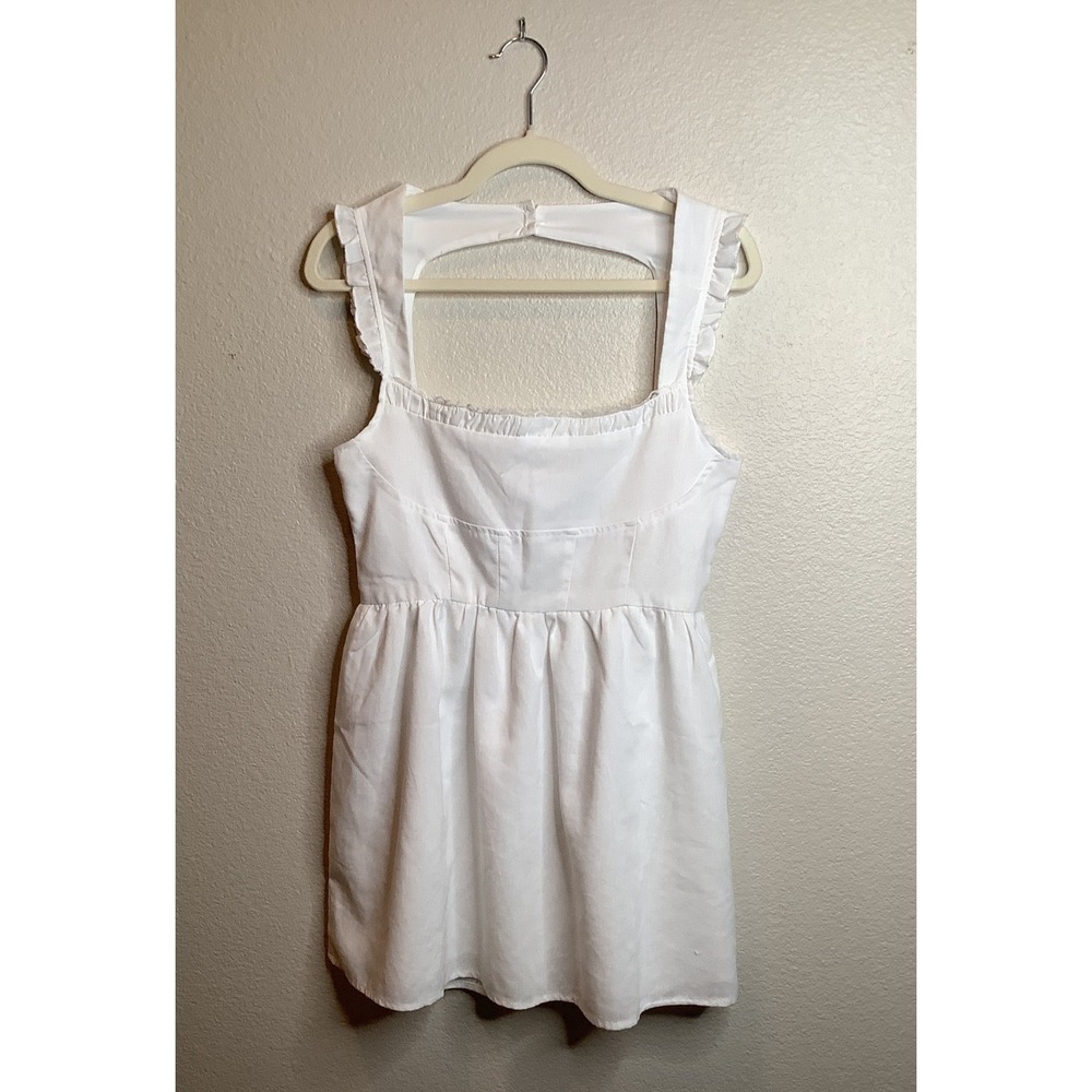 Princess Polly White Linen Blend Ruffle Mini Dress Cutout Back Lace Trim US 4
